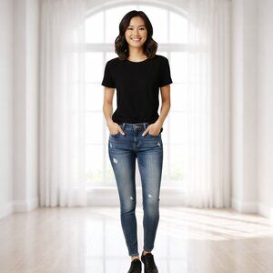 DKNY Distressed Low Rise Skinny Jeans Denim Stretch Medium Wash Size 2